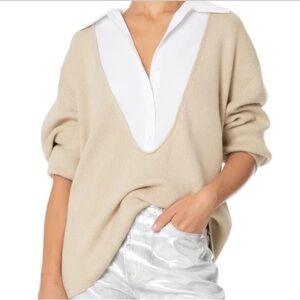 STAUD Beige V-Neck Sweater-Preppy-Academia-Minimalist-Size M